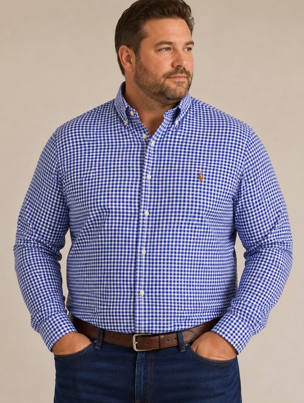 Polo Ralph Lauren Gingham Button Down Shirt Blue White Classic Fit Preppy